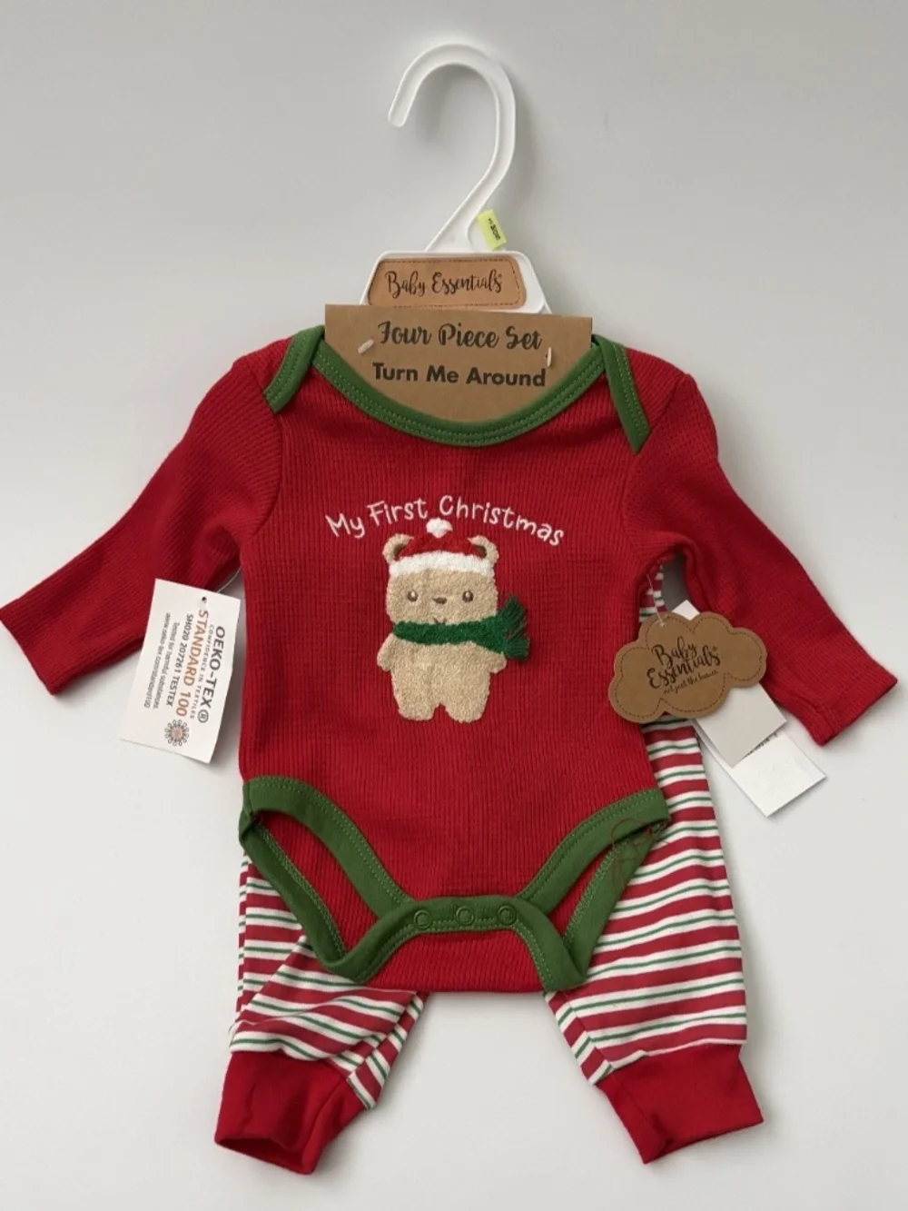 New Baby Essentials My First Christmas 4 Pc Outfit Bear Unisex 3 Months Set